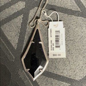 Kendra Scott - Olivia Silver Pendant Necklace In Navy Goldstone